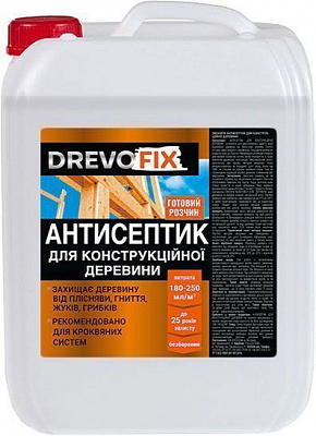 Антисептик DrevoFix для конструкционной древесины готовый состав прозрачный мат 10 л