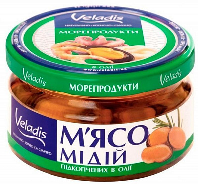 Мясо мидий Veladis в масле подкопченные 200