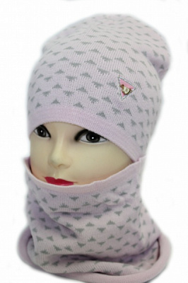 Комплект шапка + снуд для дівчаток Kraft+ р.52-54 рожевий/світло-сірий 1509