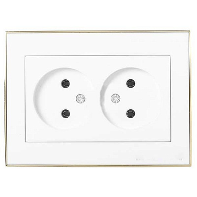 Розетка двойная Lezard Rain белый с золотой вставкой 703-0226-128B