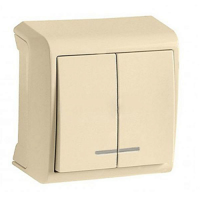 Вимикач кнопковий двоклавішний Viko Vera зовнішній з підсвіткою кремовий 90681250