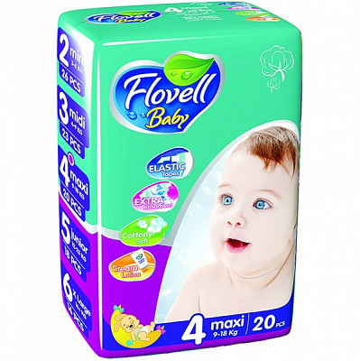 Підгузки FLOVELL BABY ECO Pack 4 (9-18 кг) 20 шт.