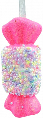 Игрушка на елку Конфета пластик 2400-146 14 см белый с розовым