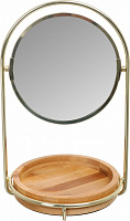 Дзеркало косметичне кругле з бамбуковою підставкою 15x28 см хром 