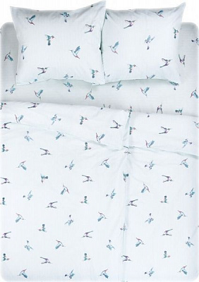 Комплект постельного белья Колибри семейный белый с мятным UP! (Underprice) 
