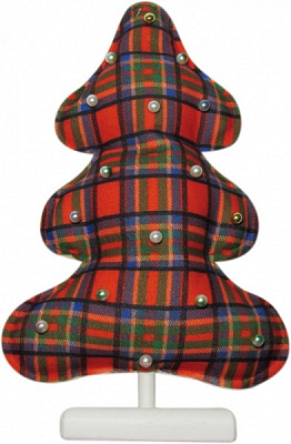 Прикраса новорічна на підставці Ялинка шотландка червоно-фіолетова 30 см