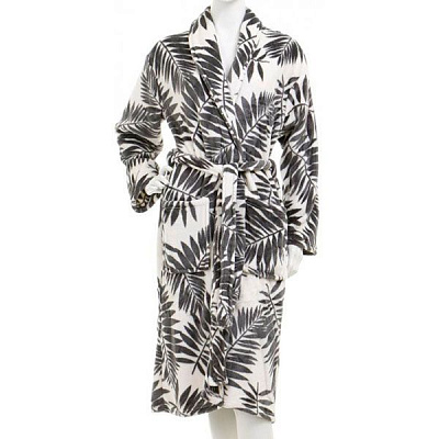 Халат женский La Nuit Листья S серый с белым