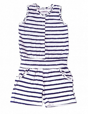 Сарафан-комбинезон Маленькие люди Полоска р.128 белый с рисунком 