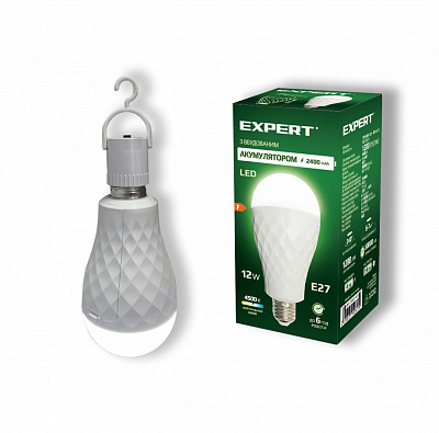 Лампа аккумуляторная LED Expert 2400mAH 1200Lm 12 Вт A60 E27 175 В 4500 К