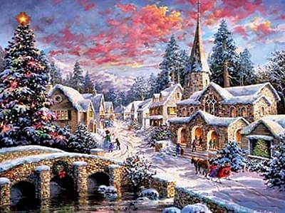 Набор для творчества со стразами на подрамнике Зимний вечер 30х40 см Діамантові ручки 