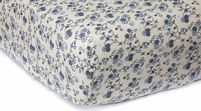Простынь Цветы на резинке 160x200 см синий Прованс 