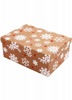 Коробка подарочная прямоугольная бежевая снежинка 31х23х13.5см 1110