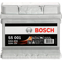 Акумулятор автомобільний Bosch 6СТ-52 Н S5001 52А 12 B «+» праворуч