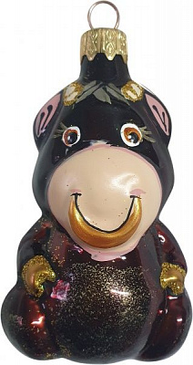 Елочная игрушка Полимер Бык коричневый петриковка 9 см 