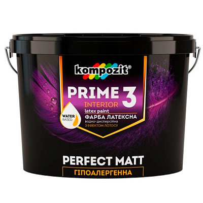 Краска интерьерная латексная Kompozit PRIME 3 мат белый 0,9л 