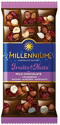 Шоколад Millennium Fruits & Nuts молочный с целыми лесными орехами 80 г