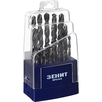 Набір свердел по металу Зенит Р6М5 1-10 мм 19 шт. 30219110