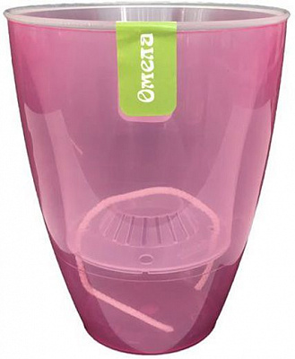 Горщик пластиковий Омела самозволожуювальний 1,3 л круглий малиновий прозорий