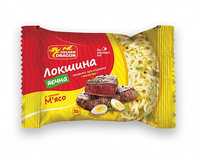 Лапша GOLDEN DRAGON яичная со вкусом мяса не острая 65 г 