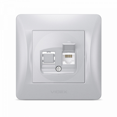 Розетка комп’ютерна Videx Binera CAT6 IP20 срібний шовк VF-BNSK1PC6-SS