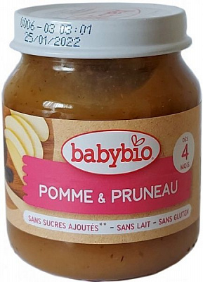 Пюре Babybio из яблока и чернослива 130гр 51076 