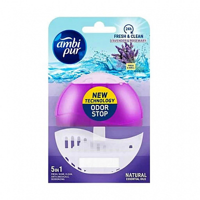 Туалетний блок гелевий Ambi Pur Odor Stop 5в1 Лаванда і розмарин, 55 мл 0,055 л 816386