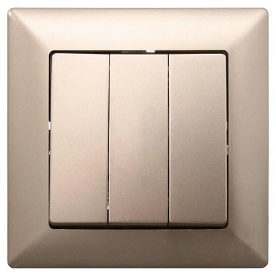 Выключатель трехклавишный Gunsan Visage без подсветки 16 А 250В бежевый металлик VS 28 25 160