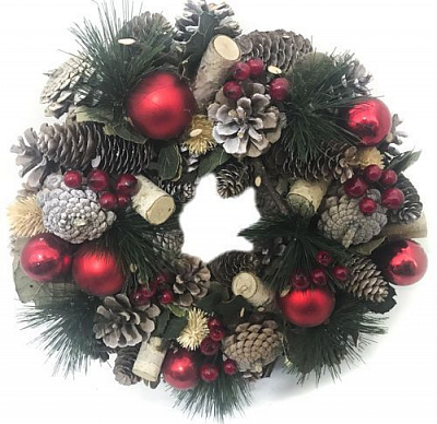 Вінок новорічний прикрашений шишками і ягідками d330 мм 7005140307