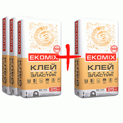 Клей для плитки Ekomix Эластик BS 105 25 кг 3 мешка + 1 мешок в подарок
