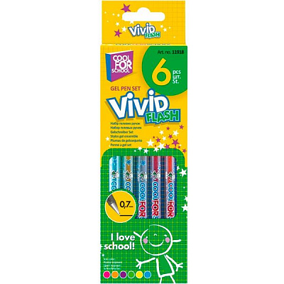Набор ручек гелевых Cool For School Vivid Flash 6 цветов неон 