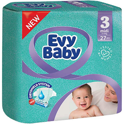 Підгузки Evy Baby Міді Стандартна упаковка 5-9 кг 27 шт.