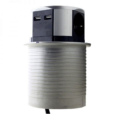 Розетка + USB подвійна із заземленням ElectroHouse без шторок без кришки сріблястий EH-AR-305