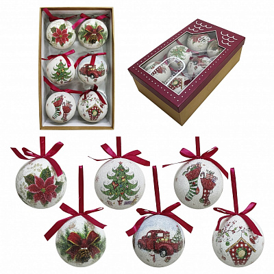 Набор шаров Новогодний в подарочной упаковке d 80 мм 6 шт./уп.