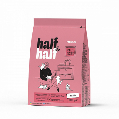 Корм сухой для котят Half&Half с говядиной 300 г