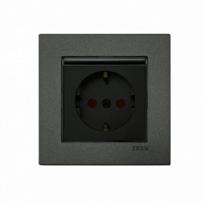 Механізм розетки побутова із заземленням EXEN Karell IP20 антрацит 290-001303-240