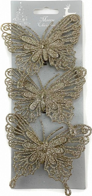 Декоративная подвеска Shunda Бабочка шампань 3 шт 10 см SD22-BF014CH