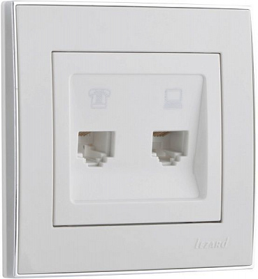 Розетка комп'ютерна + телефонна подвійна Lezard Rain перлинно-білий 703-3088-143