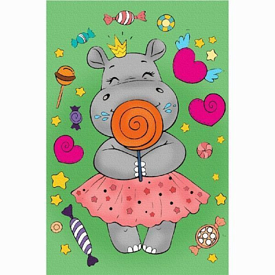 Холст на картоне с контуром Бегемотик 20х30 см Rosa Start 