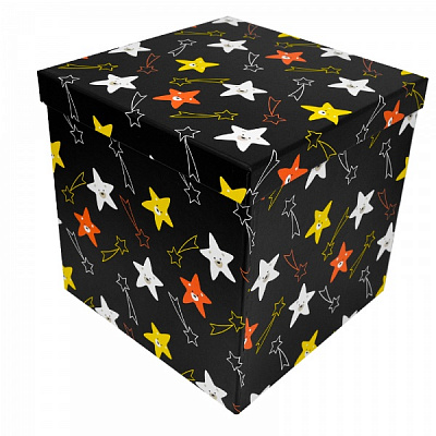 Коробка подарочная черная звезды 14.5х14.5 см 4110222404