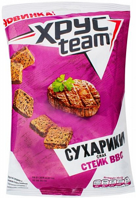 Сухарики ХрусTeam хрустящие со вкусом стейка барбекю 60 г