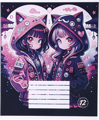 Тетрадь школьная Cat girl_25 12 листов скоба, линия Nota Bene