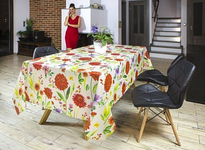 Скатерть Премиум Текс Астры 140x120 см белый с красным УкрСкат 