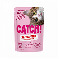 Корм влажный для котов Catch с говядиной и овощами в желе 85 г