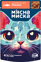 Корм влажный для котов М'ясна миска кусочки в соусе с лососем 100 г