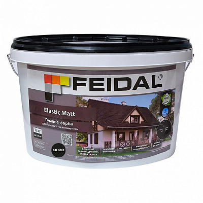 Краска резиновая водоэмульсионная Feidal Elastic Matt Ral 9005 мат черный 12кг