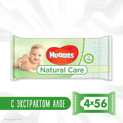 Серветки Huggies Natural Care (4x56 шт.) 224 шт.