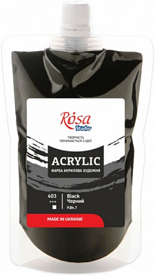 Краска акриловая Черная 200 мл Rosa Studio