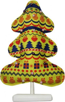 Украшение новогоднее на подставке Елка желтая с жемчугом 30 см 