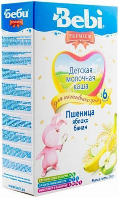Каша молочна Bebi від 6 місяців пшенична з яблуком та бананом 3838600054560 250 г