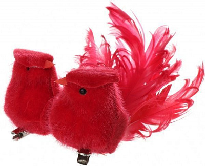 Новорічна декорація Пташки червоні 14 см